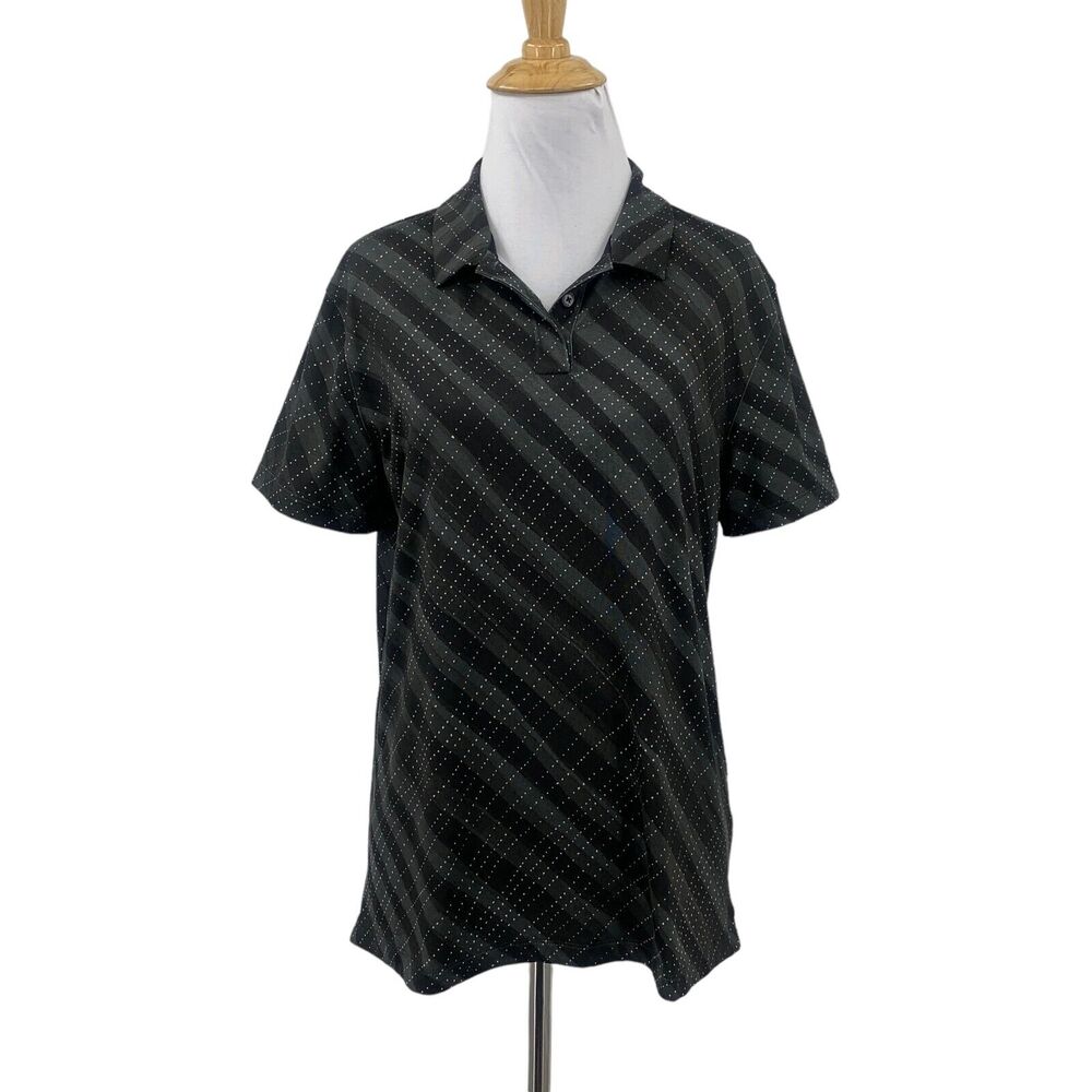 Nike Polo Shirt Womens M Medium Gray Black Element Half Zip Dri Fit Striped Golf